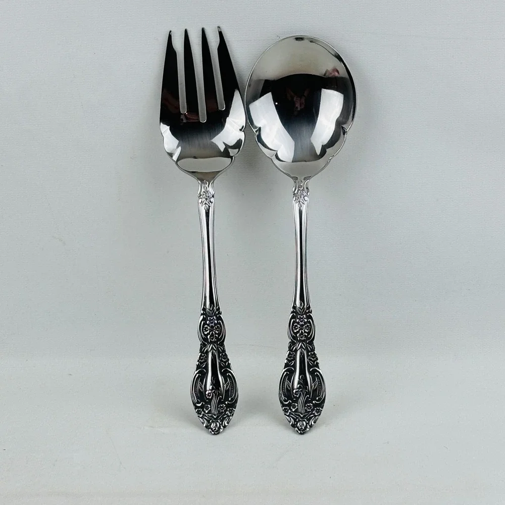 Vtg Springtime 2‎ Piece Serving Set Cold Meat Fork Berry Spoon Stainless Steel